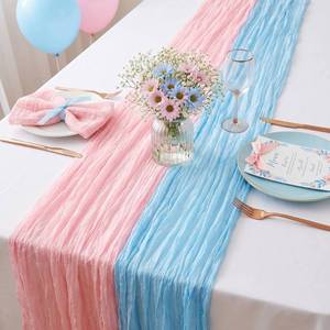 lot 2426 image: Gilprop Pink and Blue Gender Reveal Table Runner Set 2 Pcs 35 x 120 Inch
