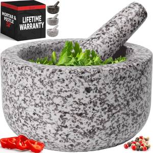 lot 5880 image: Priority Chef Granite Mortar and Pestle Set 4 Cup 7 Inch White