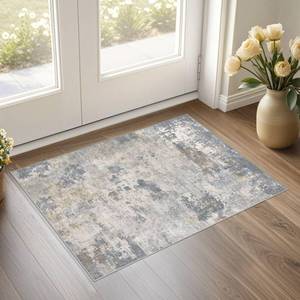 lot 5891 image: UERMEI Round Area Rug 6ft Washable Neutral Abstract Blue Grey