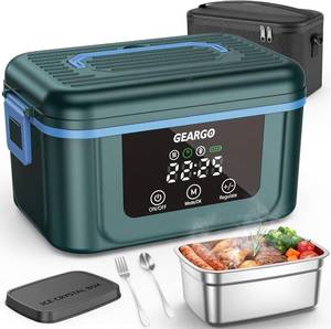 lot 5896 image: GEARGO Rechargeable Cordless Heated Electric Lunch Box 6.7 Cups 24000mAh Green  Retail $161