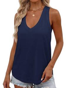 lot 6075 image: Smile Fish Womens Deep V Neck Sleeveless Tank Top Loose Fit Navy Blue XXL