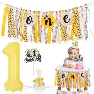 lot 6081 image: RANERVZ Bee First Birthday High Chair Banner Set with ONE Letter Cards