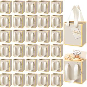 lot 9440 image: Yeaqee 50 Pcs Mini Paper Gift Bags with Handles Tag, Champagne, Gold