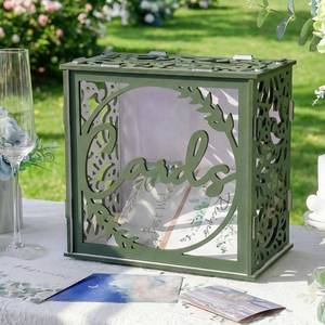 lot 9459 image: Green Wedding Card Box for Reception, PVC Gift Envelope Card Box for Party