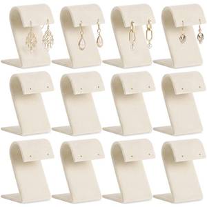 lot 9478 image: RattanView 12 Pcs Beige Velvet Earring Display Stand, Arc-shaped Holder