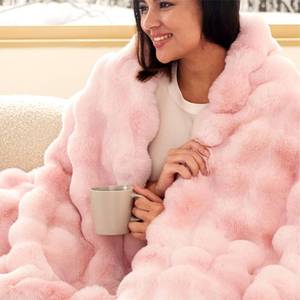 lot 9484 image: Bedsure Fluffy Bubble Faux Fur Throw Blanket, 50x60, Tie-dye Pink