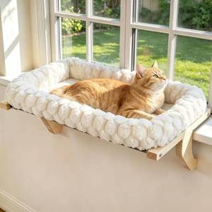 lot 9488 image: Zoratoo Cloud-soft Wooden Cat Window Sill Perch with Zipper Cushion,L White