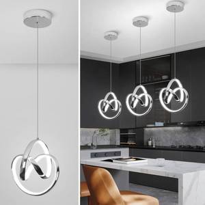 lot 9489 image: Sovinzert 6000K Modern Pendant Light Fixtures, LED Pendant Lights Kitchen Island Lighting Adjustable Height Chrome Hanging Lights for Dining Room Kitchen Bedroom, 1Pack