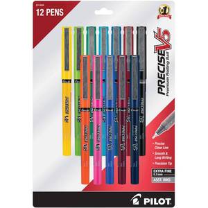 lot 10119 image: PILOT Precise V5 Stick Pens, Extra Fine Point 0.5mm, Assorted Inks, 12-Pack
