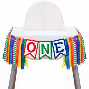lot 10122 image: VitalCozy Street Theme One High Chair Banner First Birthday Decorations, Rainbow Highchair Banner Garland Circus Carnival With Ribbon Fabric for Farm Decor Photo Prop Birthday Party Supplies