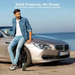 lot 10164 image: DWW Tire Inflator Portable Air Compressor, 150 PSI Cordless Air Pump for Car Tires with Digital Gauge, Auto Shut-Off & LED Light, 5 Preset Modes, Rechargeable Electric Pump for Bike, Motorcycle & Ball