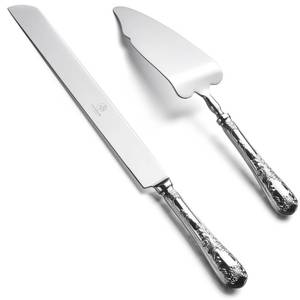 lot 10180 image: OTW PAVILION 2 Piece Wedding Cake Server Set,1810 Stainless Steel Dessert Set Pie Server Cake Cutter Knife for Birthday,Anniversary,Holiday,Baby Shower,Party (Versailles, Stainless steel-V)