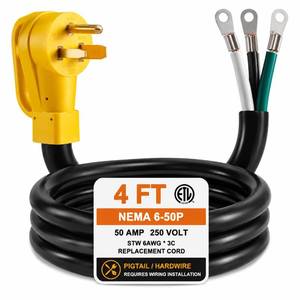 lot 10186 image: NEMA 6-50P Pigtail Power Cord STW 6AWG3C Replacement Hardwire Cable 4FT