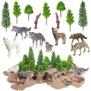 lot 10193 image: Sratte 26 Pcs Woodland Wolf Figurines Toys Small Wolf Figures with Model Trees Kit Playset Cake Toppers Diorama Project Kit for Kids Toddlers Birthday Gift Decor