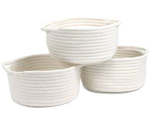 lot 10200 image: Small Woven Cotton Rope Baskets with Handles, Set of 3, White