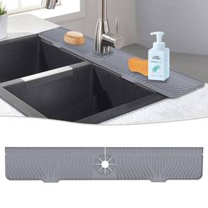 lot 10201 image: Derlights 33 inch Sink Splash Guard Mat, Silicone Faucet Handle Drip Catcher Tray, Longer Silicone Sink Mat for KitchenBathroom, Drip Protector Splash Countertop (Gray)