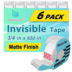 lot 10204 image: BeataTap Tape, Invisible Tape for Gift Wrapping, 6 Rolls6 Dispensers, Matte Finish, Writable, 34��x 650��, Clear Tapes for Christmas Wrapping Paper, Office&School Supplies