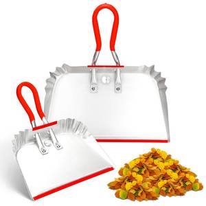 lot 10208 image: HexDorn 2 Pack Metal Dust Pan 17 and 12, Aluminum Heavy Duty Dust Pans with Non-Slip Rubber Handle, Durable Lightweight Large & Small Dustpan for Sweeping, Garage, Leaf, Household, Outdoor Cleaning