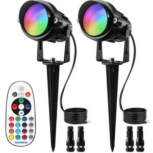 lot 10228 image: SUNVIE RGB Low Voltage Color Changing Landscape Lights 2Pack with Connector