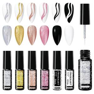 lot 10234 image: TWOEIGHT 6 Pcs 8 ML Gel Liner Polish Nail Art Set Chrome Metallic Glitter Soak Off Gel Polish Kit Nail Art Manicure Salon DIY at Home for Women (Silver Gold Rose Gold Purple Gold Black White)