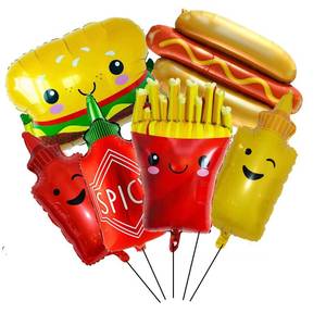 lot 10249 image: 6PCS Hamburger Hot Dog Ketchup Bottles Mustard Bottles Foil Mylar Balloons Food Balloons for Birthday Barbecue Picnic Cookout Fast Food Snacks Themed Party Decorations