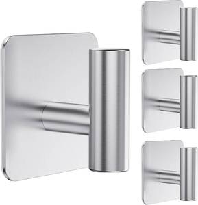lot 10251 image: Aikzik 4 Pack Large Heavy Duty Wall Hooks - 26lb Max, Stainless Steel Adhesive Towel Hook, Shower Hooks for Hanging Towel, Coat, Robe, Wall Hook for Use in Bathroom, Kitchen and Door