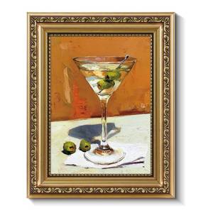 lot 11207 image: InSimSea Gold Framed Wall Art Vintage Martini Glass Canvas Print 8x10 Inch