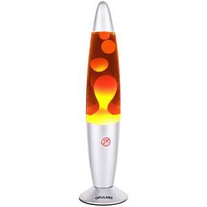 lot 11208 image: OPULARS Liquid Motion Lamp 13.5-Inch Silver Base Orange Wax Clear Liquid (missing bulb)