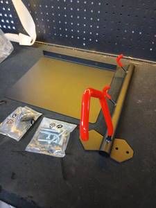 lot 11224 image: Bike Wall Hanger With Shelf, Black Steel w Red Coated Hooks