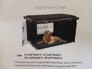 lot 11229 image: Black Dog Kennel Cover Fabric w Mesh Panel and Hook-and-Loop Tabs