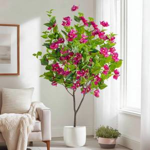lot 11240 image: Erimda Artificial Bougainvillea Tree 4FT Potted Faux Plant Indoor Outdoor