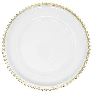 lot 11254 image: Ms Lovely Clear Charger Plates Gold Metallic Beaded Rim Set of 6