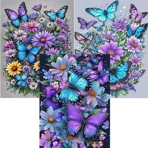 lot 12947 image: Benjenes 3PCS Butterfly 5D Diamond Art Painting Kit Round Drill 12x16 Inch