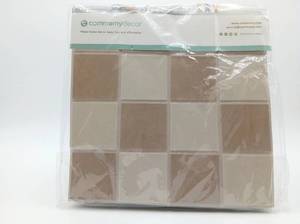 lot 12979 image: Commomy Decor Peel and Stick Vinyl Wall Tiles Beige Brown Square Pattern