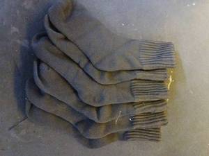 lot 12988 image: Lot of 6 Pairs Dark Olive Green Ribbed-Cuff Crew Socks