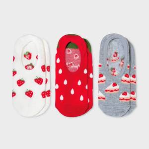 lot 12993 image: Womens Strawberry 3-Pack Liner Socks Ivory Red Heather Gray 4-10 89484704