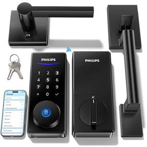 lot 13026 image: Philips Wi-Fi Smart Front Lock Set Keypad Deadbolt with Handles  Retail $220.49