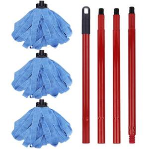lot 13028 image: BeiLan Microfiber Mop Replacement Heads with Handle, 3 Blue Cloth Heads