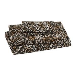 lot 13032 image: Beatrice Home Fashions Printed Microfiber King 4-Piece Sheet Set Zara Leopard