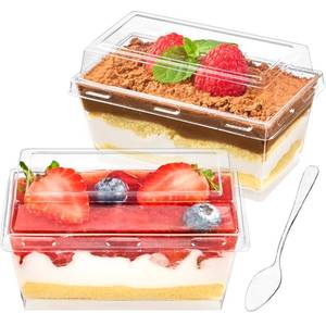 lot 13036 image: Qeirudu 5 Oz Rectangle Dessert Cups With Lids and Spoons, 150 Pcs