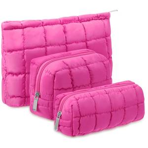 lot 13039 image: Huhumy Puffy Makeup Bag Set 3 Pcs Checkered Hot Pink Medium