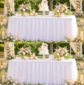 lot 13048 image: Leegleri 2 Pk White Tulle Table Cloths 8 Ft Rectangle Table