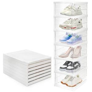 lot 13053 image: Hedume 6 Pack Clear Stackable Drop Front Shoe Storage Box 13.6 x 10 x 7.9 Inch