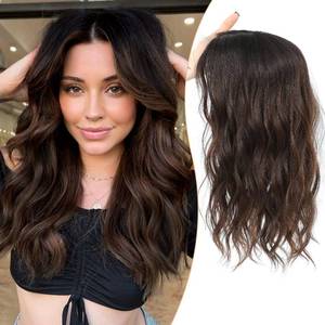 lot 13055 image: PANEWAY Hair Topper 16 Inch Synthetic Wavy Clip-In Black to Brown Ombre