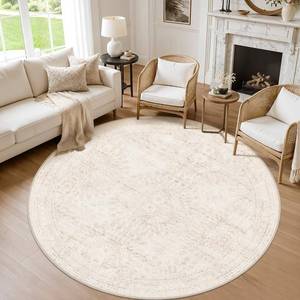 lot 13058 image: Round Area Rug 6ft Beige Washable Low Pile