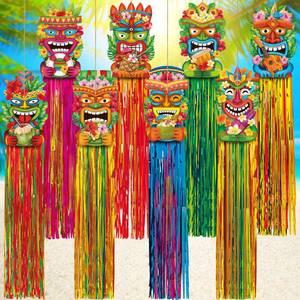 lot 14024 image: Affrolling Hawaiian Luau Party Tiki Hanging Decorations 8 Pcs 8.66x39.37in