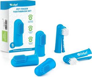 lot 14036 image: Boshel Dog Finger Toothbrush Kit Silicone Nylon Bristles 8 Pack