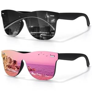 lot 14047 image: LINVO Polarized Mirrored Sunglasses Men Women Rimless Square UV400