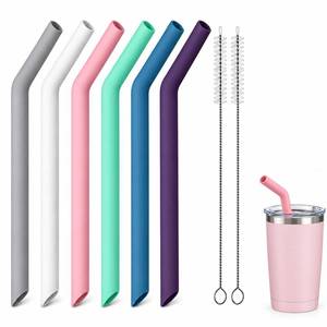 lot 14094 image: Senneny Reusable Silicone Drinking Straws Set of 6 Extra Long 8mm Bent