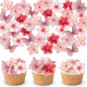 lot 14106 image: SUPROD Edible Wafer Paper Flower Cake Toppers 49 Pcs Colorful Hawaiian Leaves